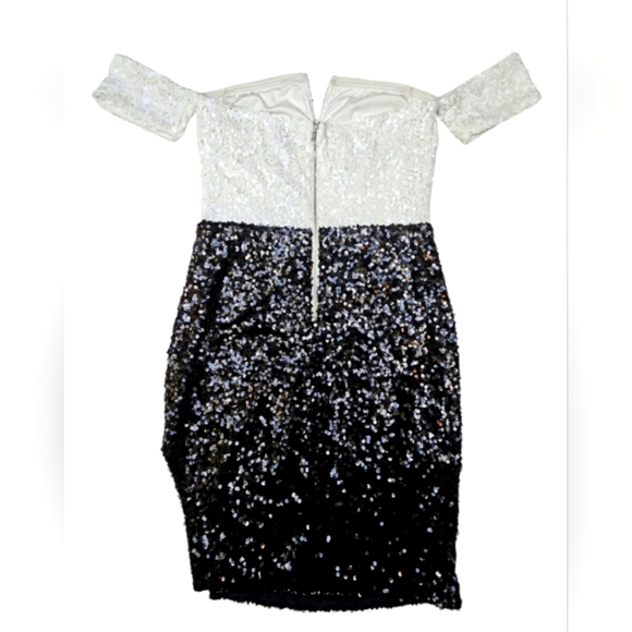 NEW Dainty Hooligan Black & White Sequins Off Shoulder Bodycon Mini Dress Formal - Picture 2 of 14